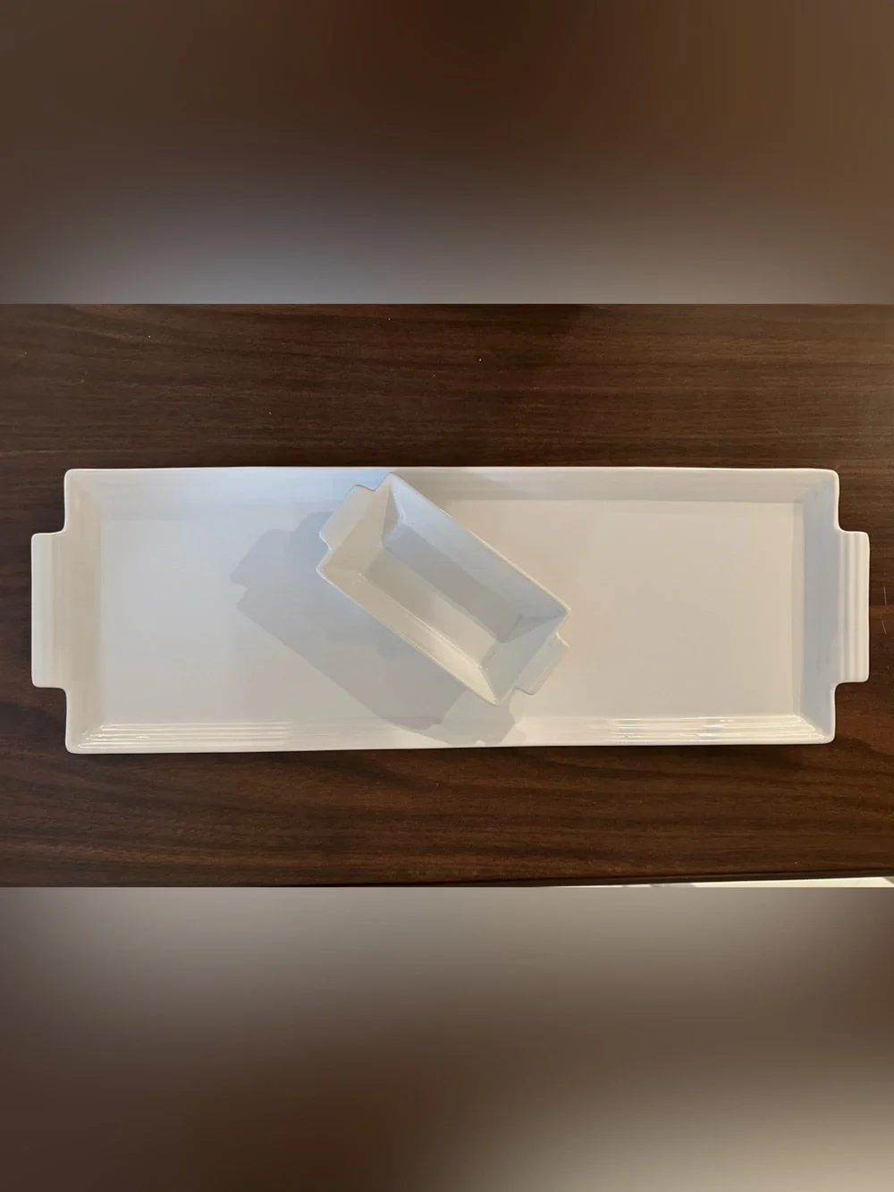 Pier 1 White StonewareCeramic Chip & Dip Serving Platter w/Matching Dipping Dish